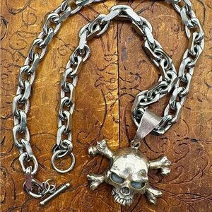Men's Slash Silver Skull Pendant Necklace
